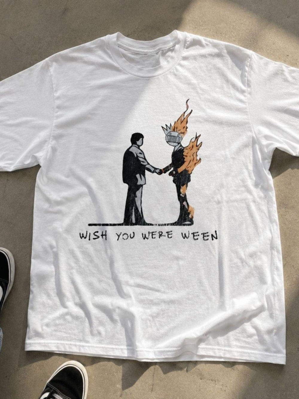 Gildan White Tee with Black & Orange Band Graphic
